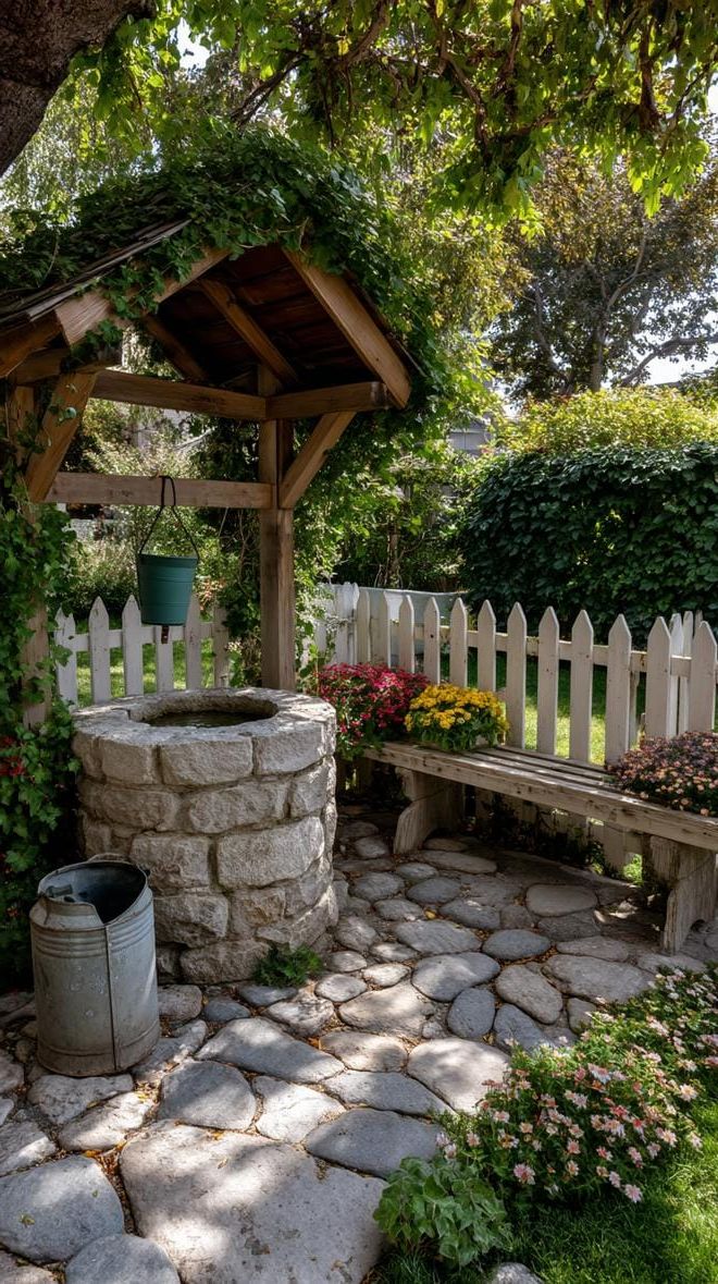 11. A hidden well surrounded by wildflowers