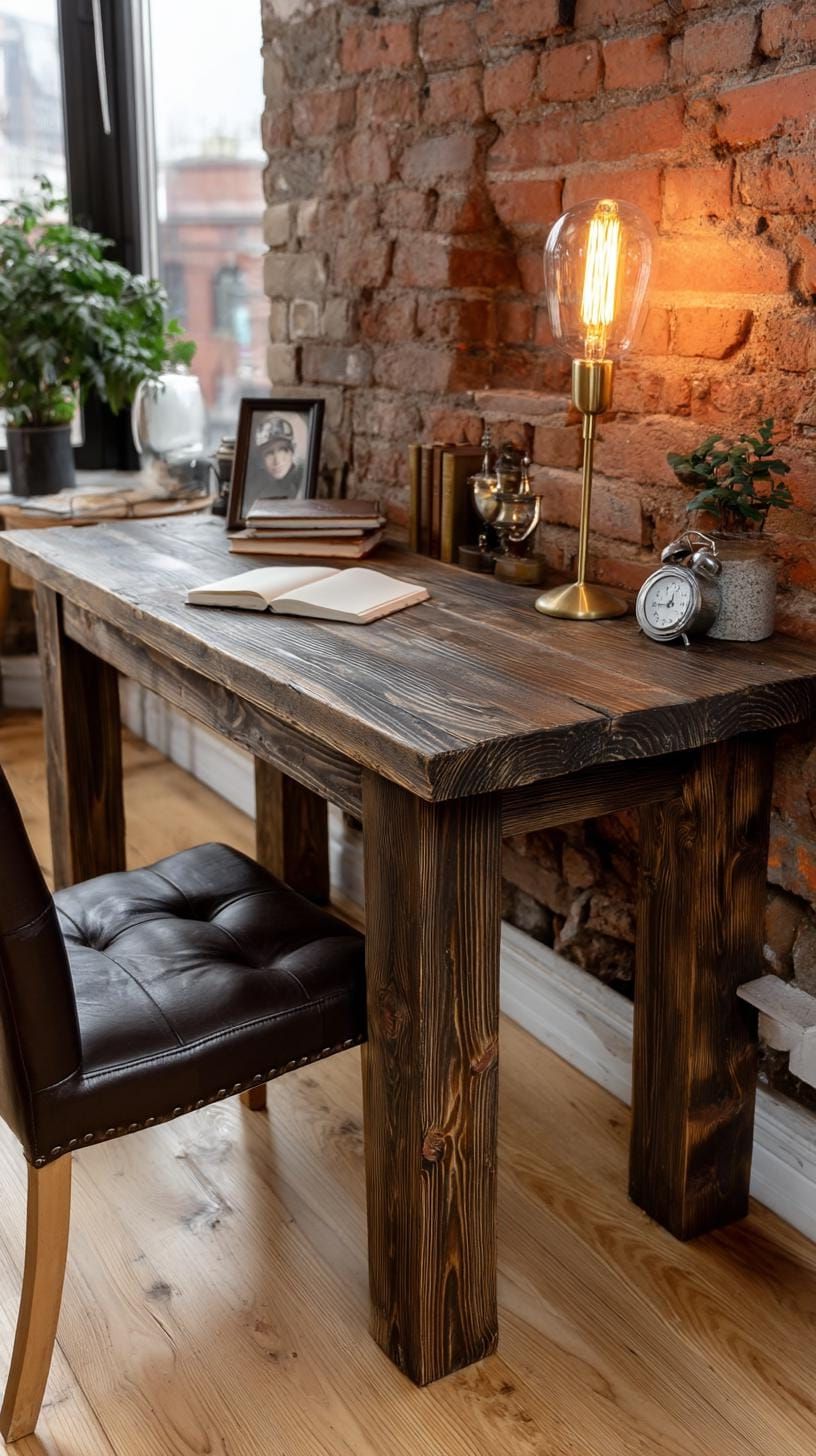 9. Rustic dark wood desk with vintage-style lighting - photo 3