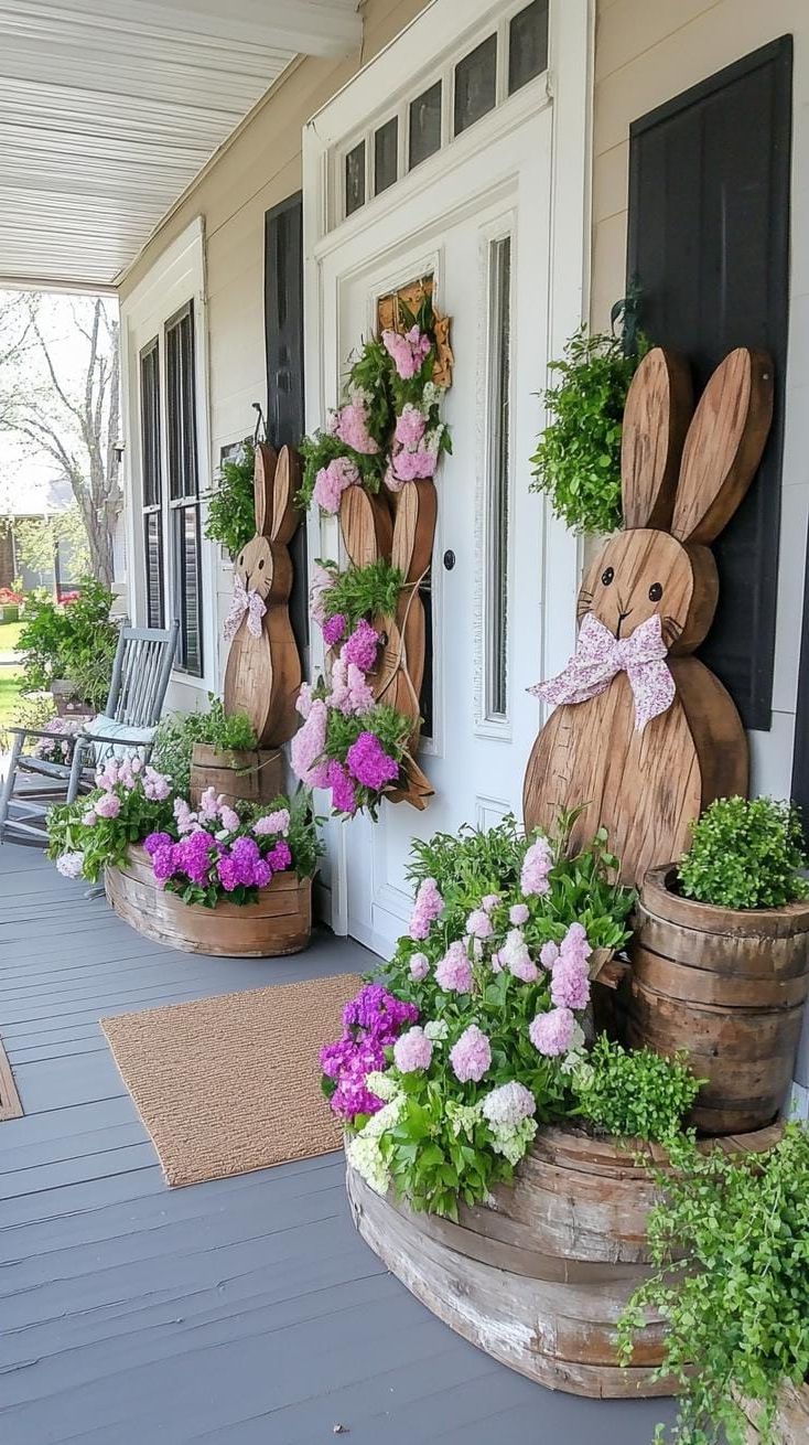 3. Reclaimed Wood Bunny Porch Decor