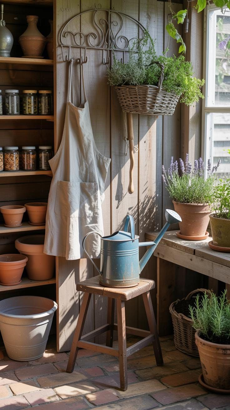 13. Country She Shed with Brick Floors and Hanging Baskets - photo 3