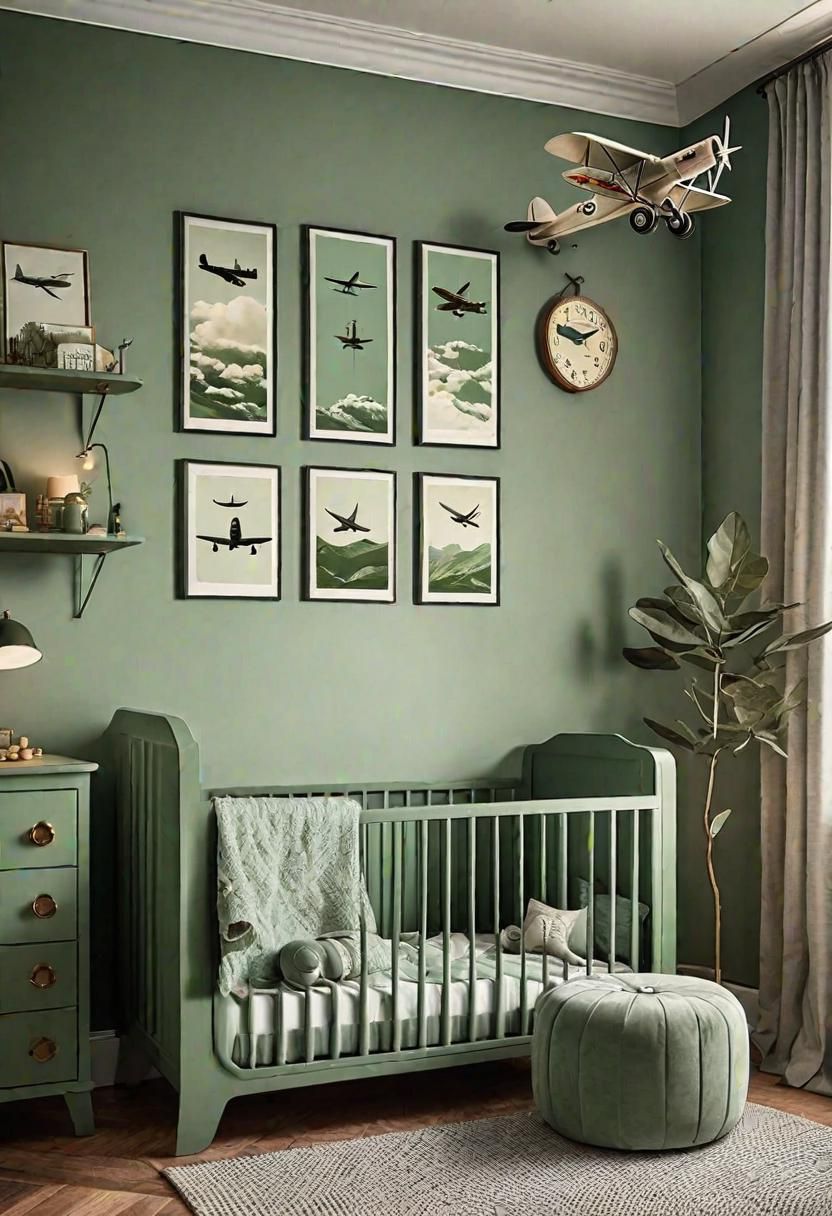 27. Vintage Airplane Decor in Sage Green