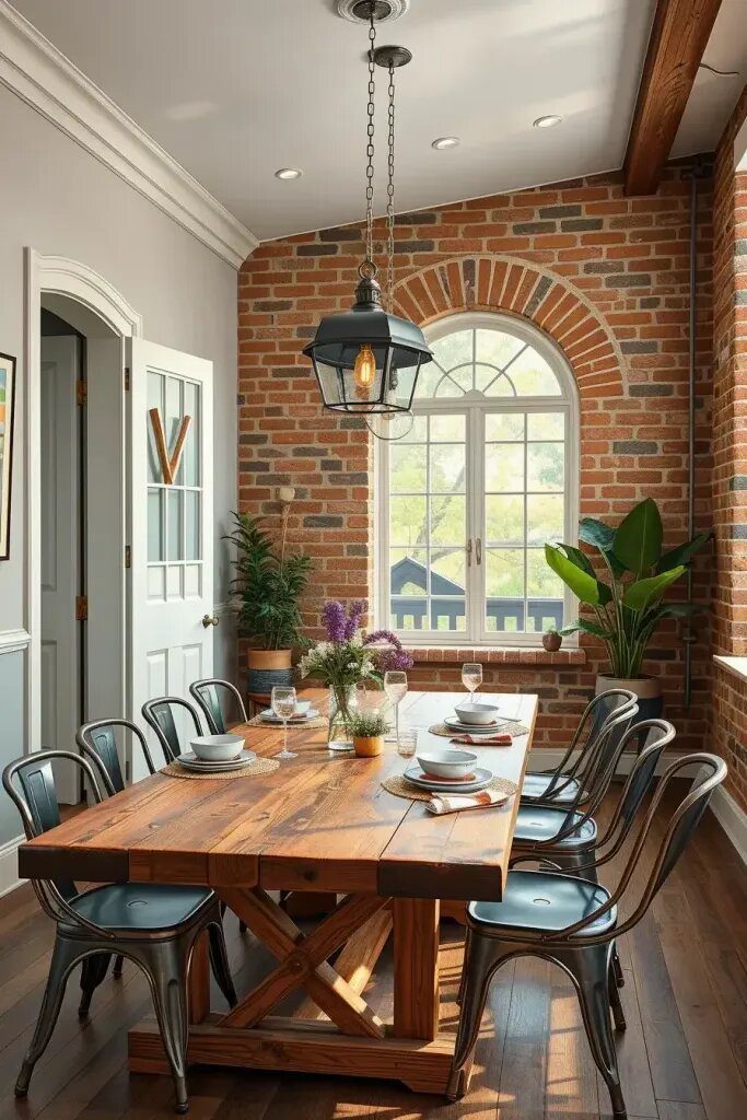 Industrial Accents in Farmhouse Dining Rooms