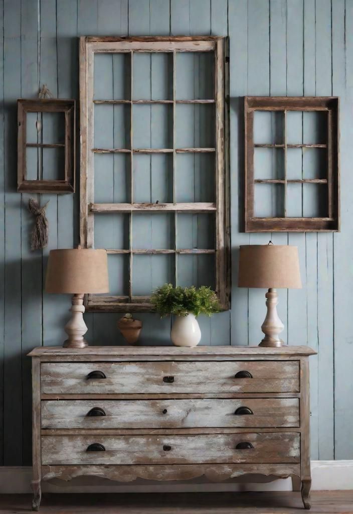 4. Vintage Window Frames as Wall Art