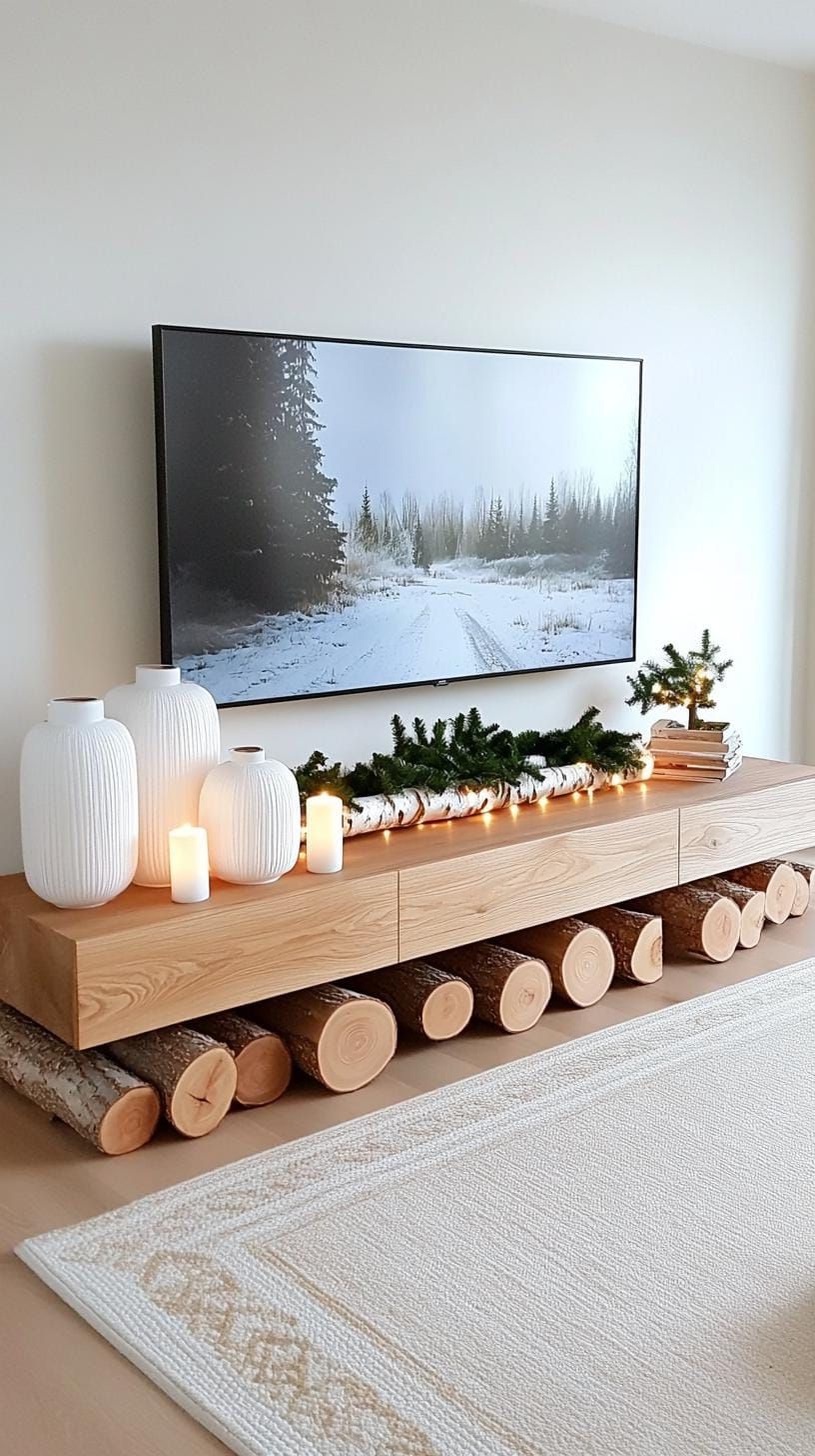 5. Scandinavian TV stand with lanterns and birch logs - photo 2