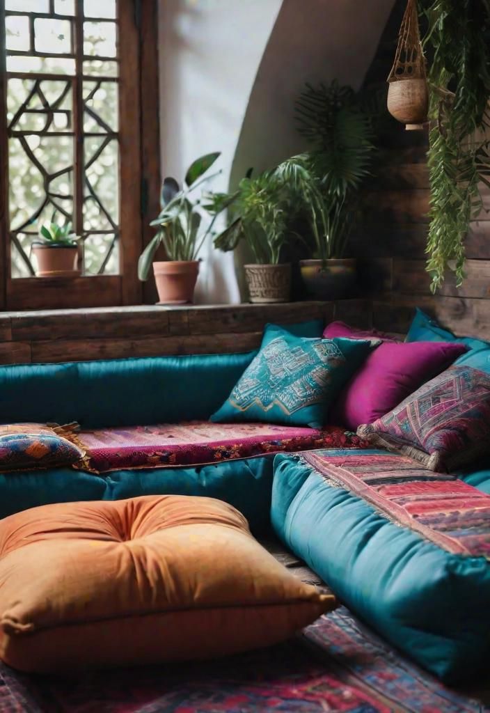 2. Floor Seating With Bold Cushions