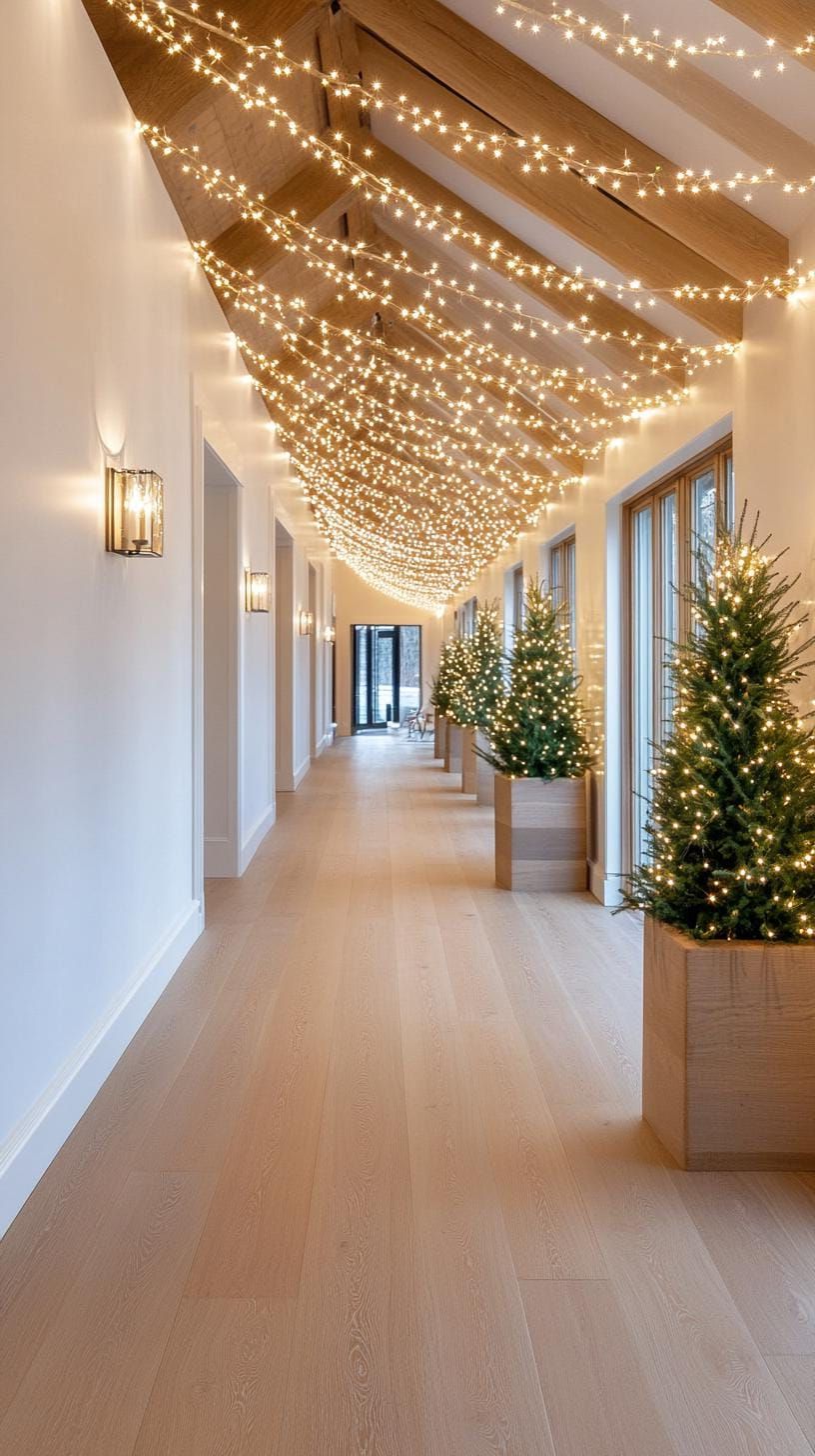 8. Fairy light tunnel framed by matching wall sconces