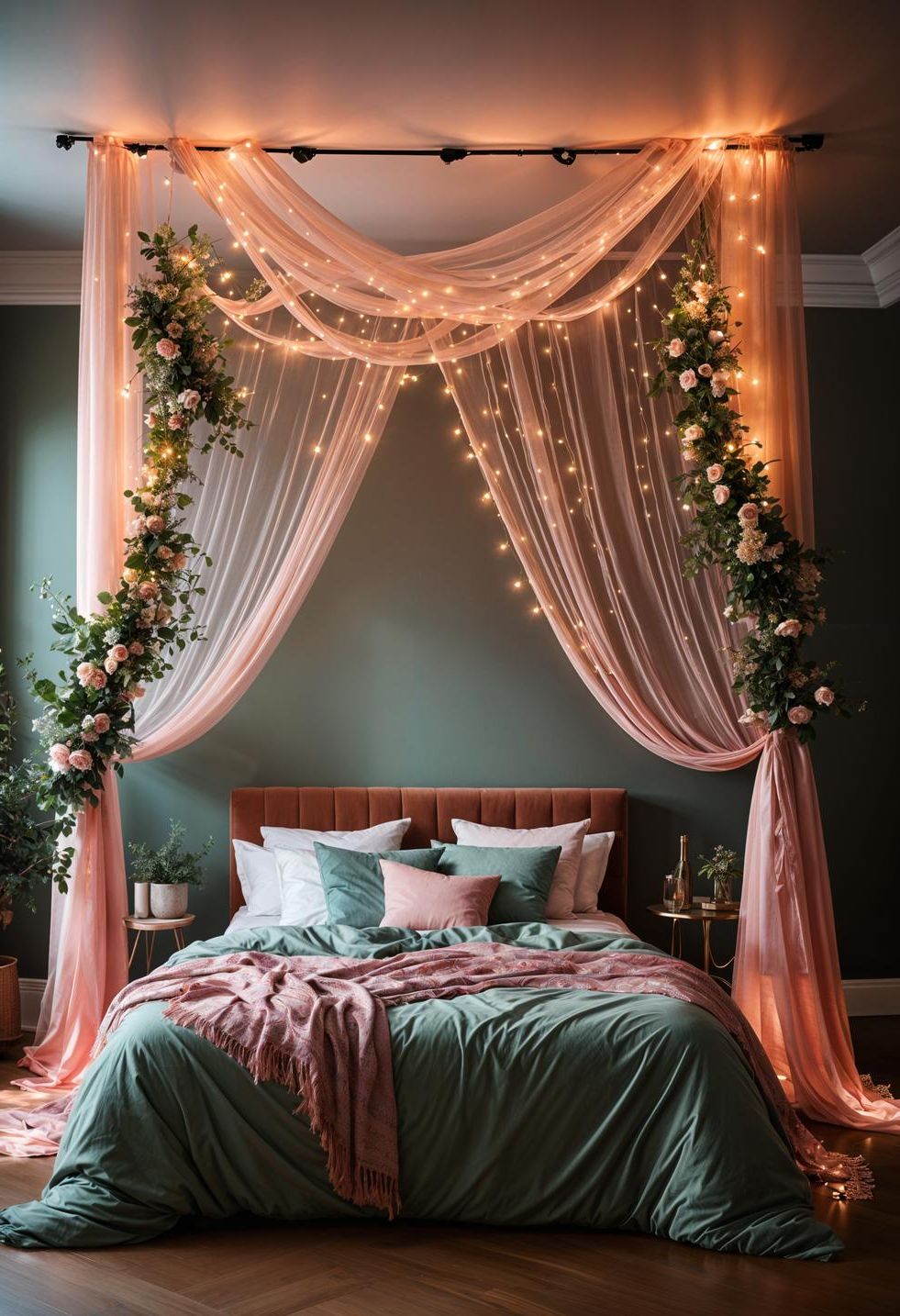 7. Fairy Lights Canopy in Sage and Pink