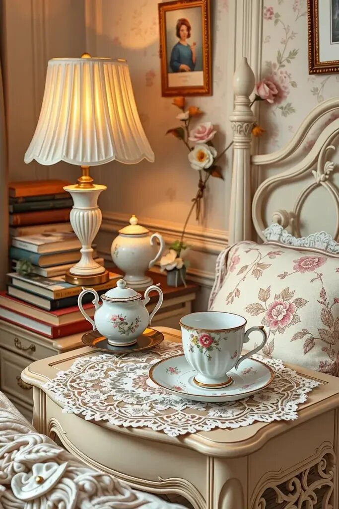 Vintage Teacups and Teapots for Bedside Charm