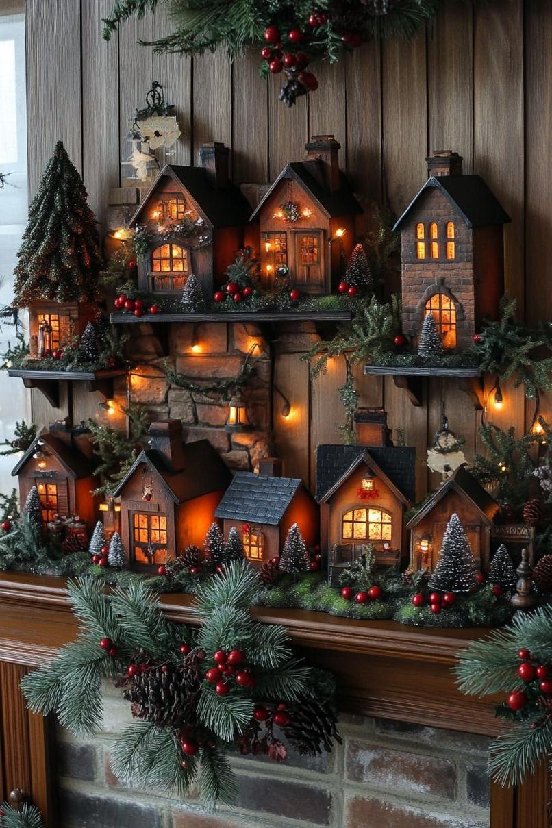 1. Cozy Mantel Village Display