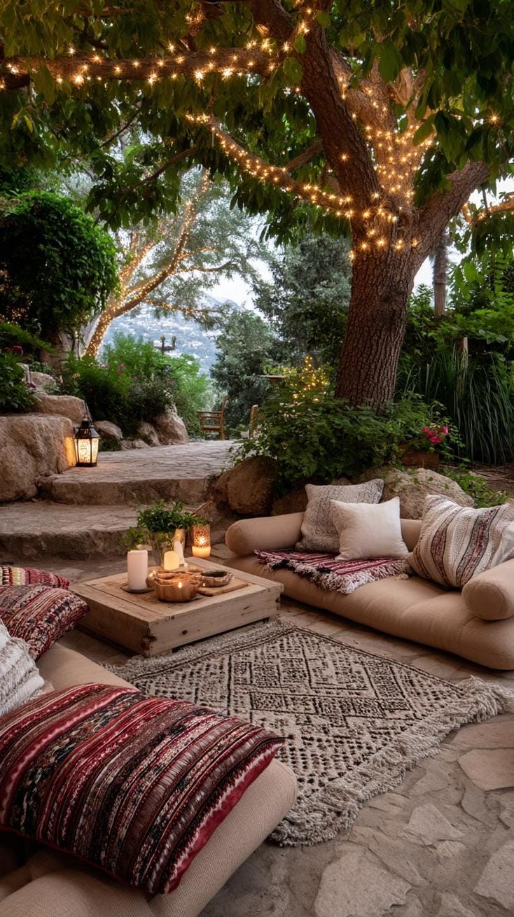 7. Twinkling Lights Above Boho Garden Seating - photo 2