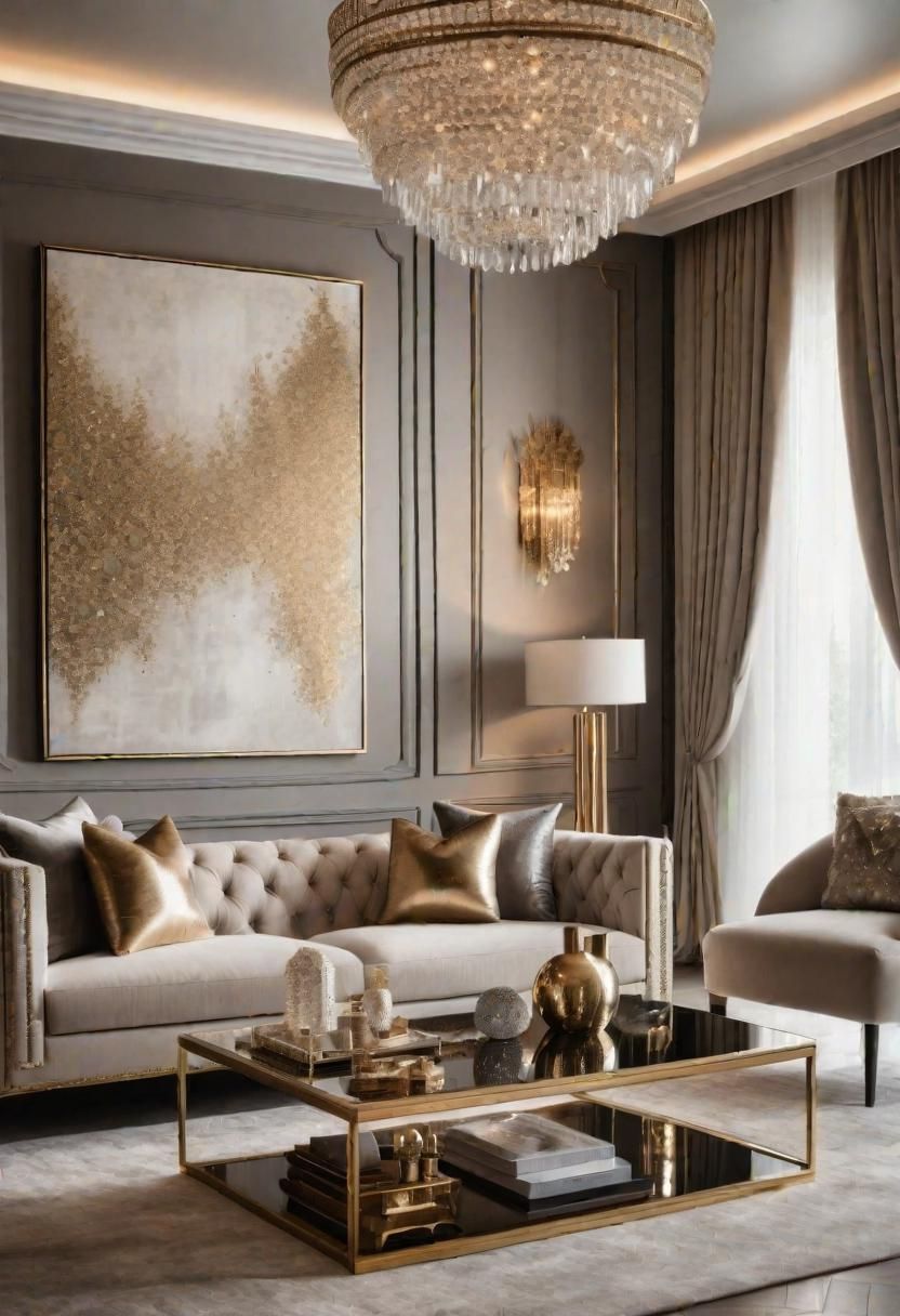 37. Glam Style Neutral Living Room