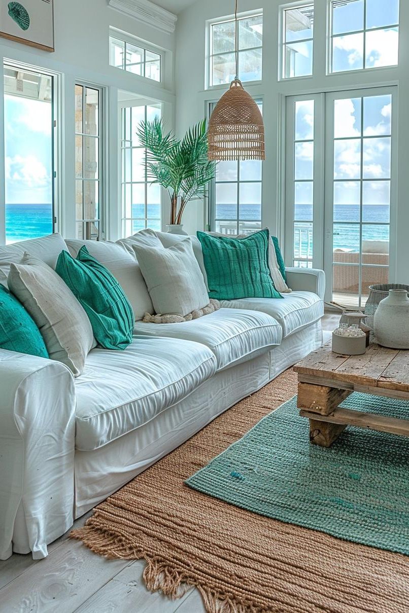 10. Coastal Earthy Living Room Style