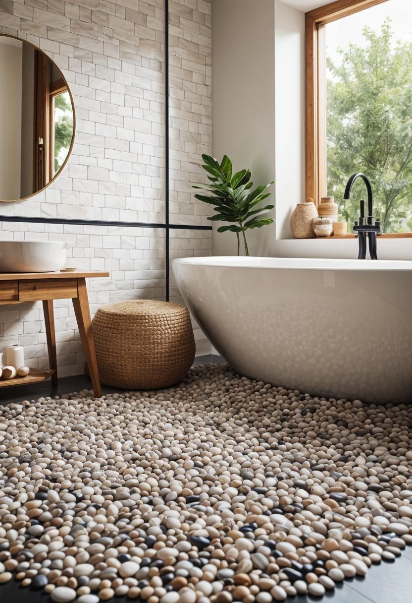 13. Earthy Pebble Stone Flooring Ideas