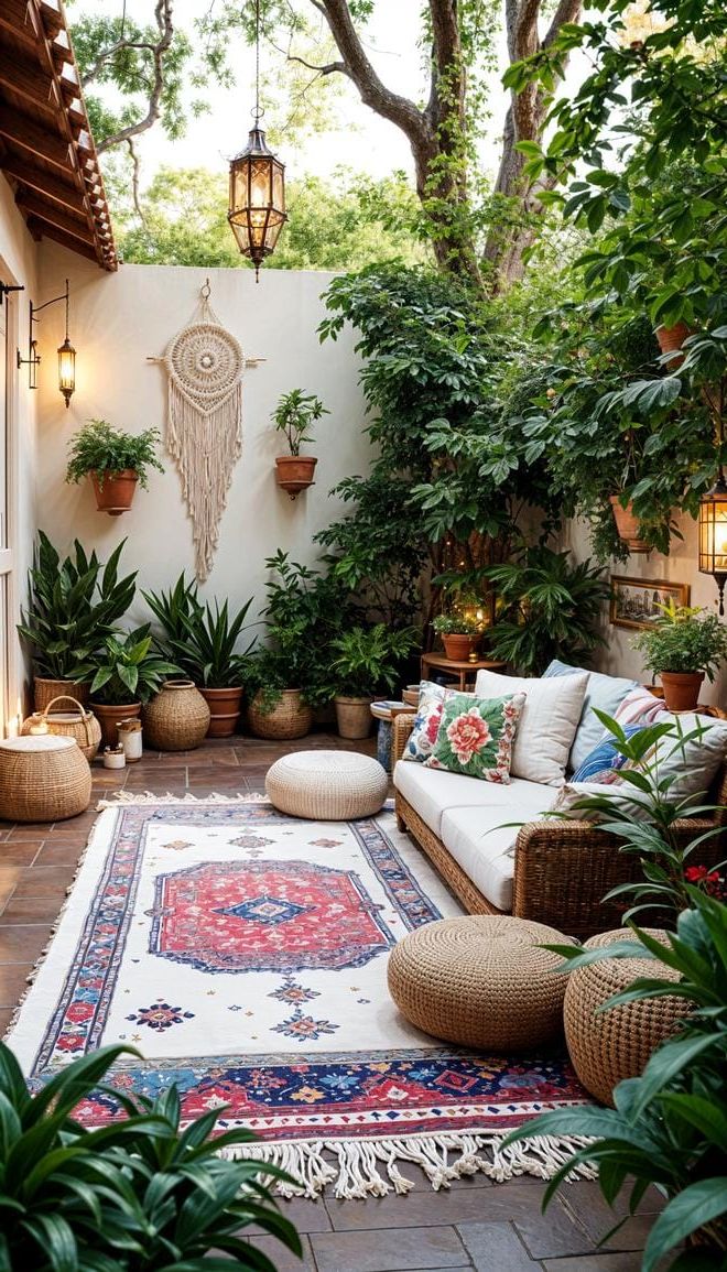 26. Boho Patio Styled with Moroccan Rugs and Greenery - photo 2