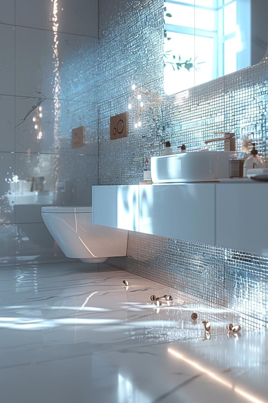 9. Sleek Metallic Finishes for Bathroom Tile