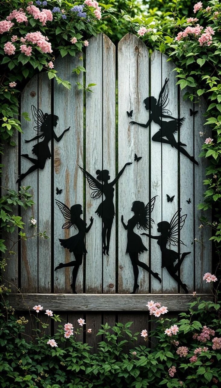 22. Fairy Silhouettes on a Reclaimed Wood Fence