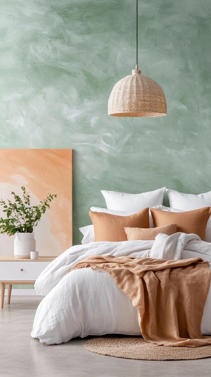 19. Contemporary Bedroom with Bold Sage Green Wall Murals