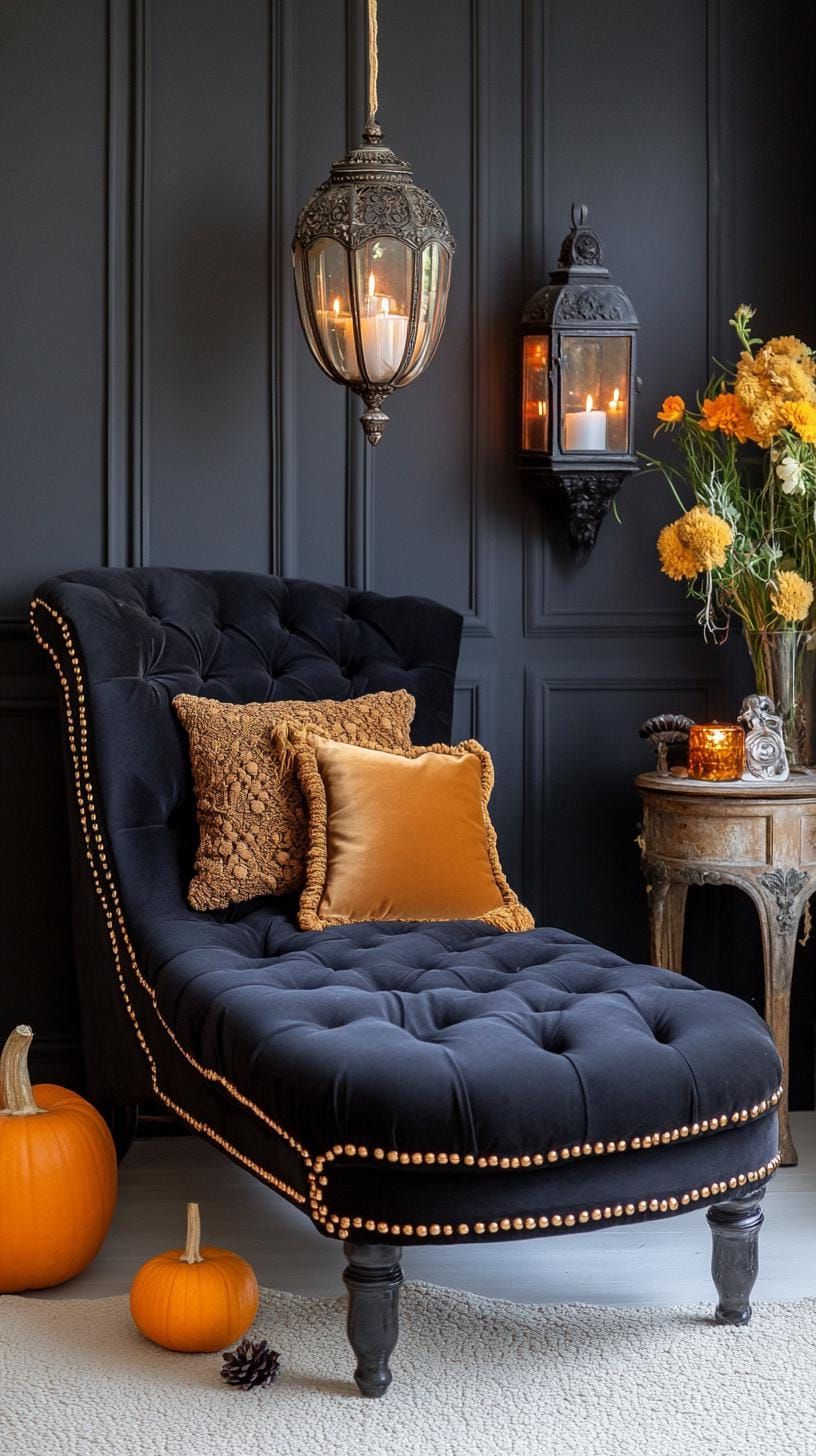 14. Beadwork Hangings And Vintage Lanterns Above A Velvet Chaise - photo 3