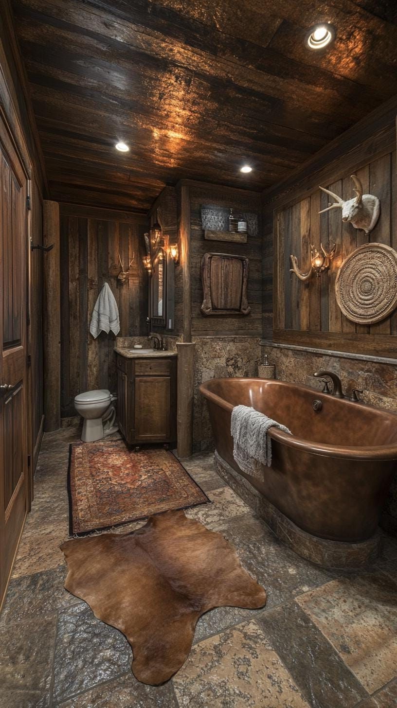 20. Western Bathroom With Wood Details and Antlers