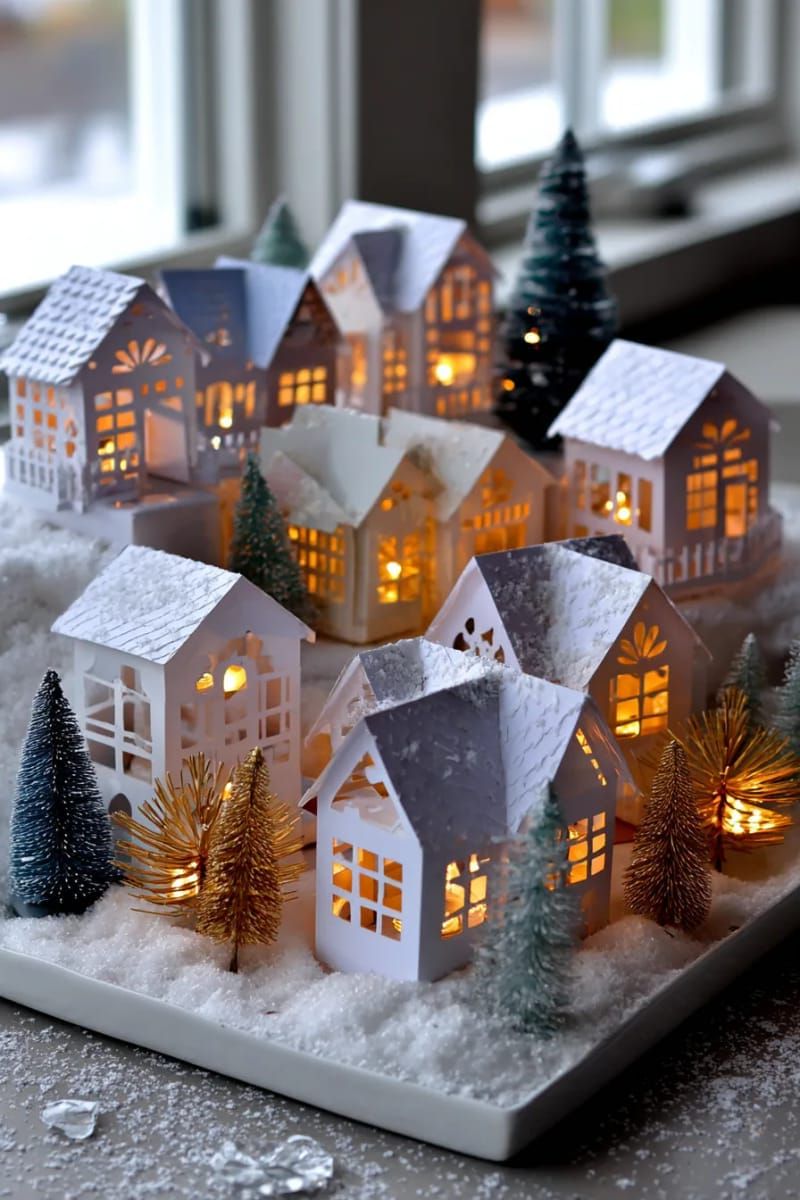 19. Paper Christmas Village Lit with Tea Lights