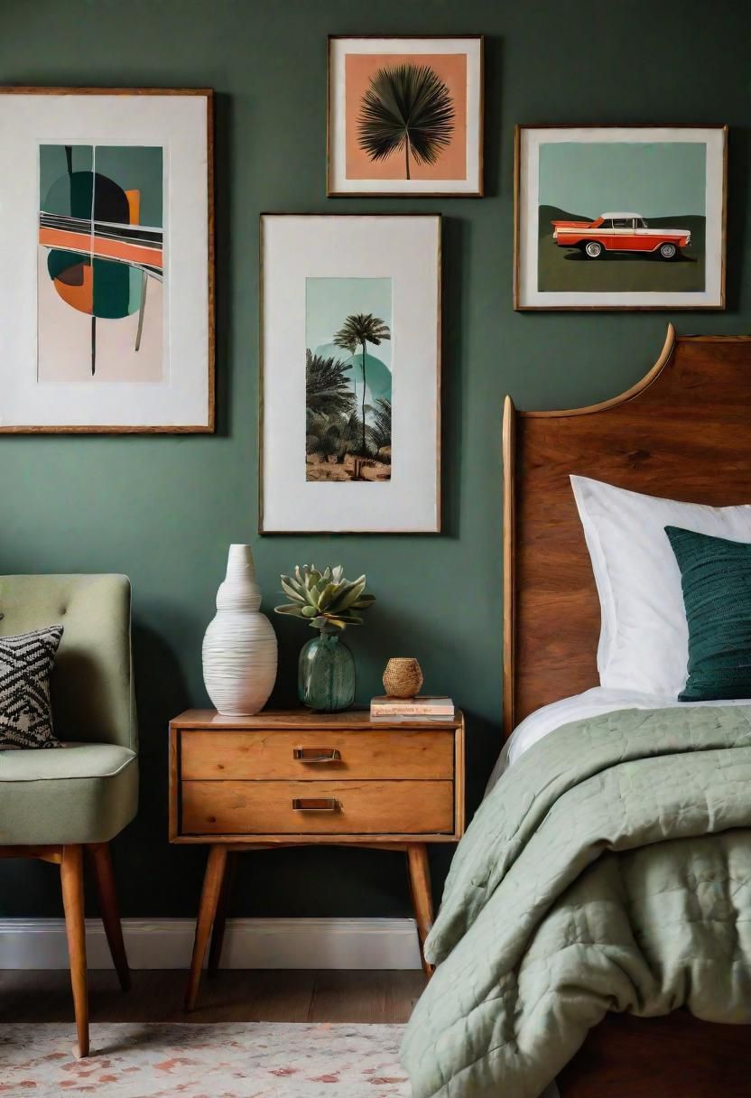 24. Retro Chic Sage Green Bedroom