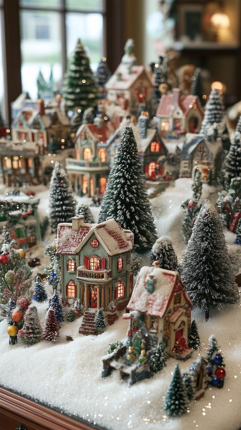 3. Miniature Bottle-Brush Christmas Village
