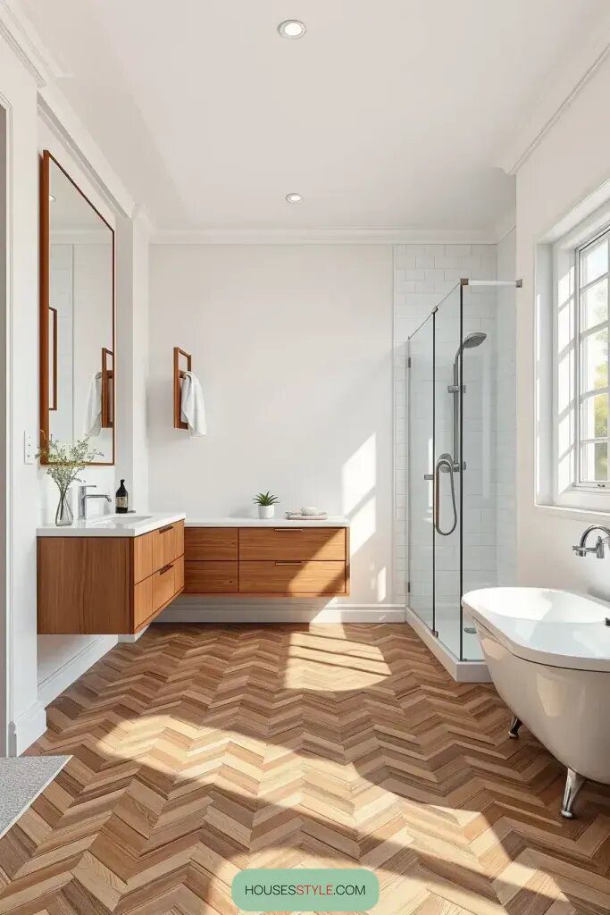 Herringbone Wood Tile for a Standout Bathroom