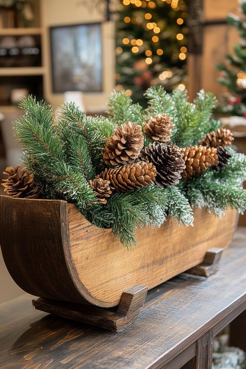 20. Sled with Evergreen and Pinecones