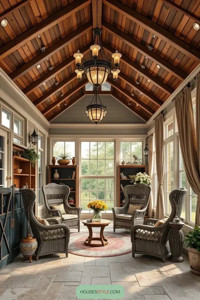 Elegant Screened Porch With Vaulted Ceilings