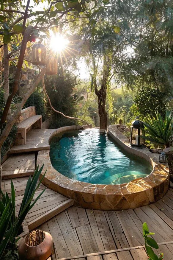 Secluded Garden Pool With Natural Stone Edging