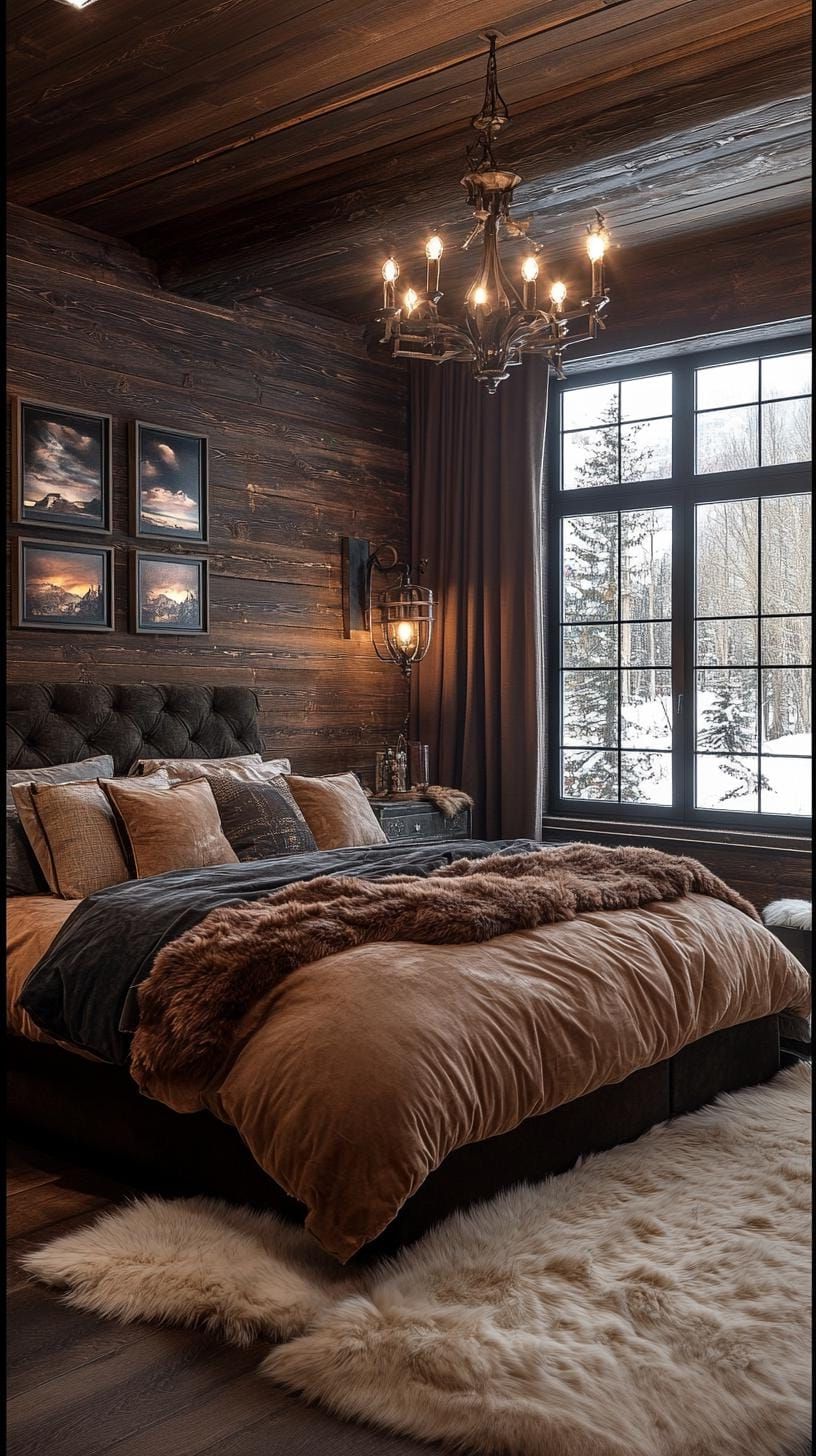 15. Bedroom With Dark Wood and Western Accents