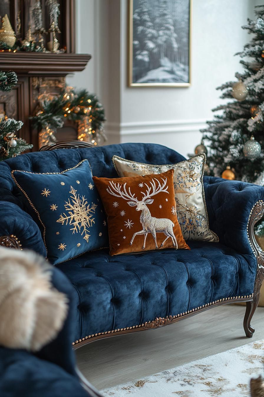 5. Festive Blue Velvet Cushions - photo 2