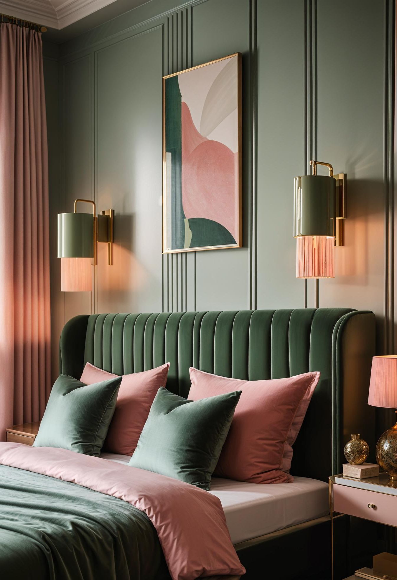 22. Art Deco Lamp Pairings in Sage and Pink