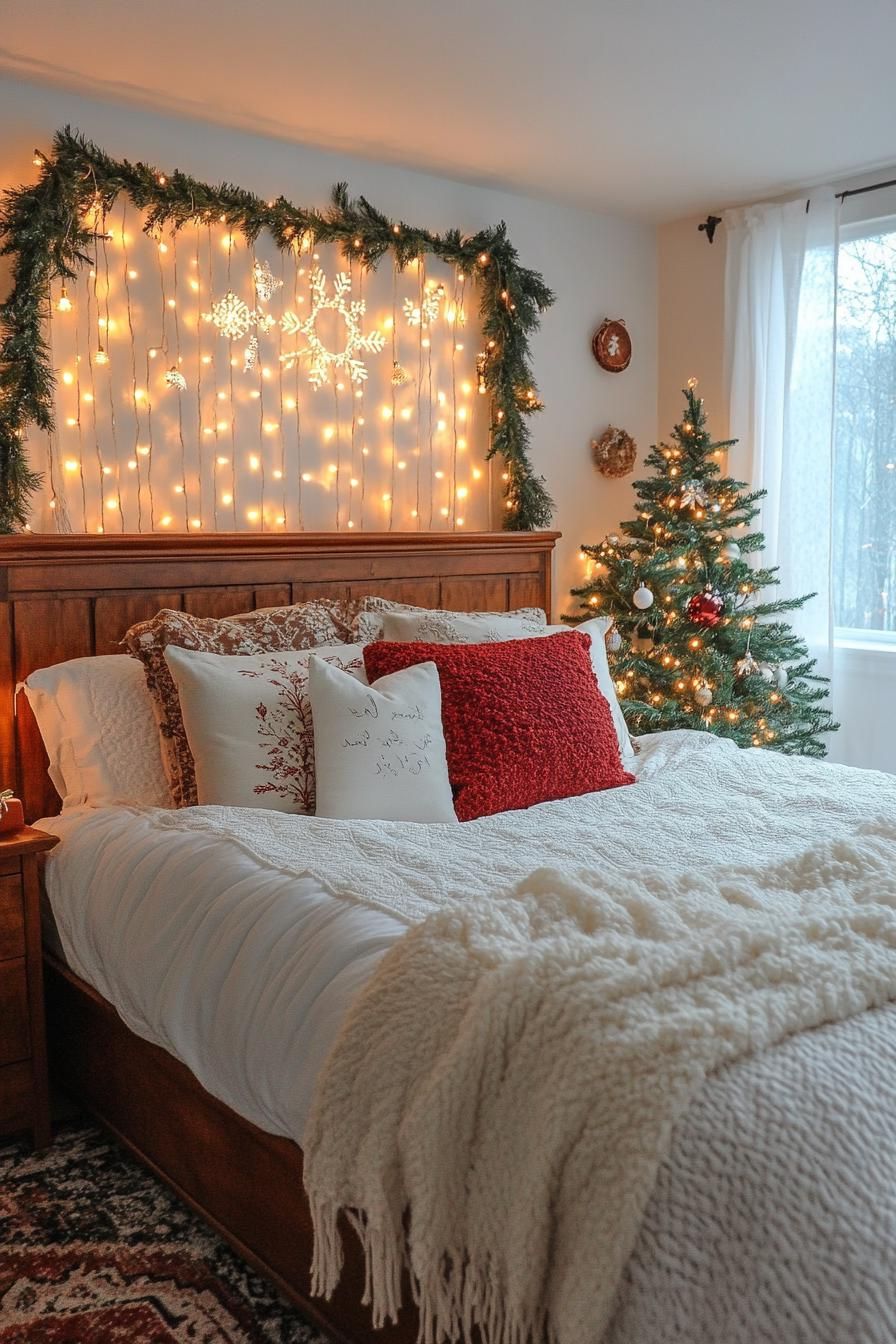 18. String Lights for an Enchanting Bed Backdrop