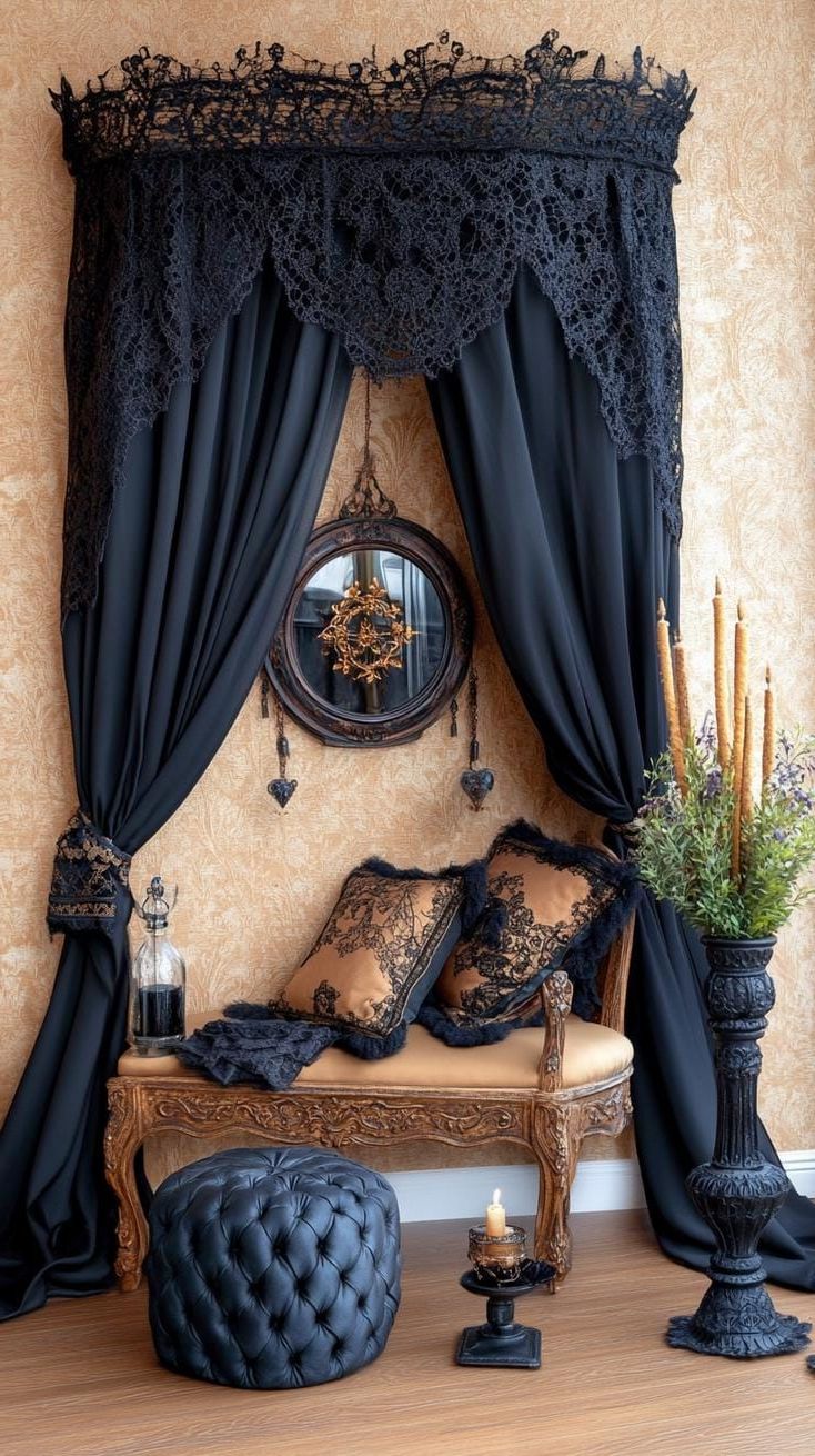 18. Black Lace Drapes Around An Incense And Pouf Corner - photo 2