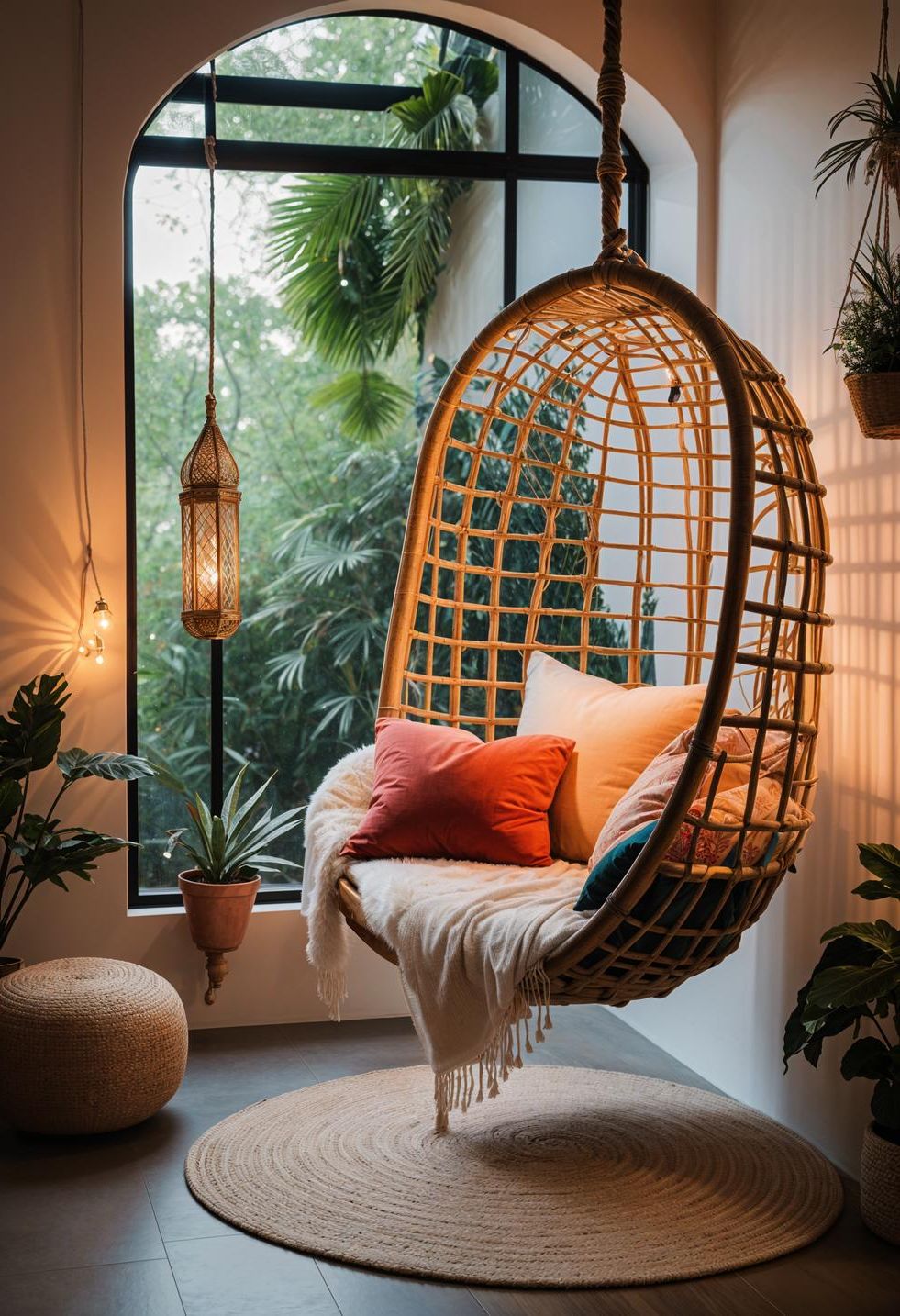 3. Cozy Rattan Swing Chair Corner