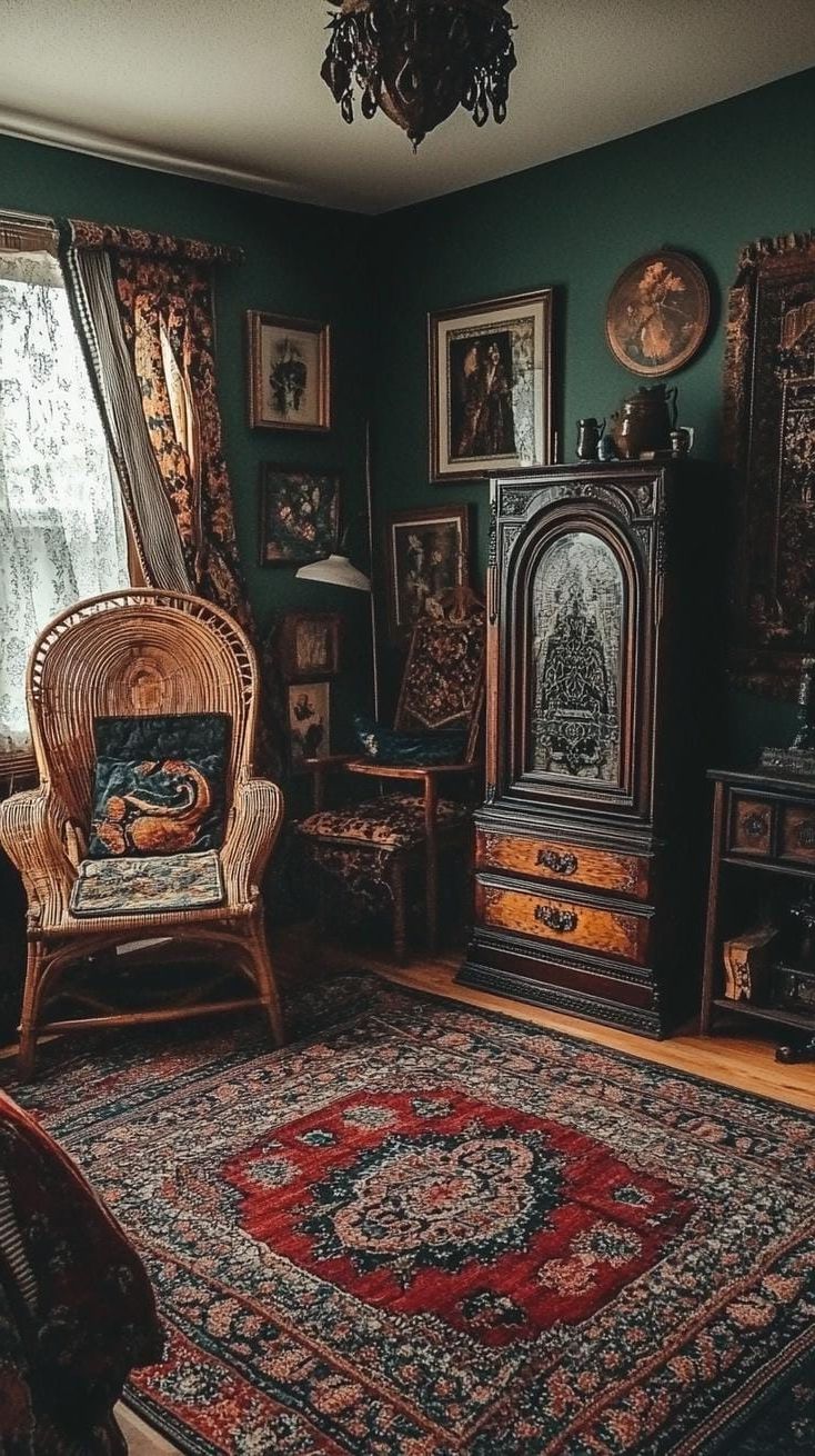 2. Victorian Botanical Prints Mixed With Rattan Wall Tapestries - photo 3