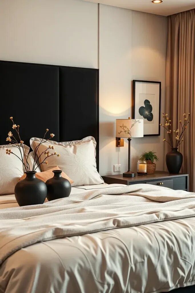 Japanese-Scandinavian Bedrooms with a Black Accent