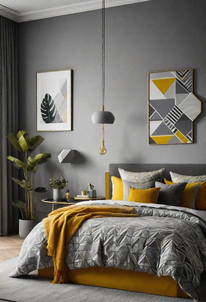 36. Grey and Yellow Geometric Bedroom