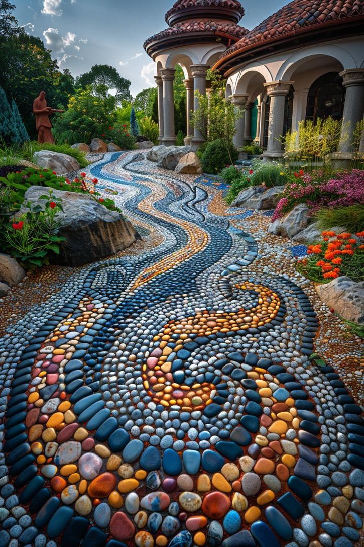 16. Mosaic Pathway Designs for Gravel Patios