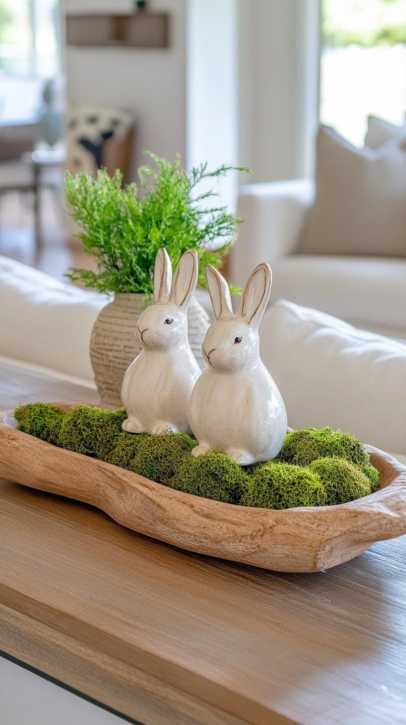 5. Wooden Tray With Bunnies And Moss - photo 2