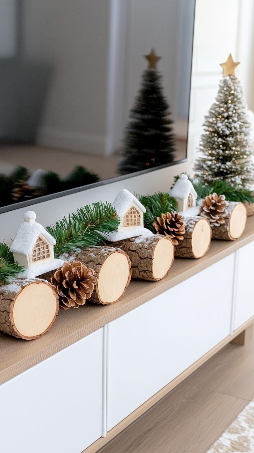 18. Cabin-style TV stand with log accents and pinecones - photo 2