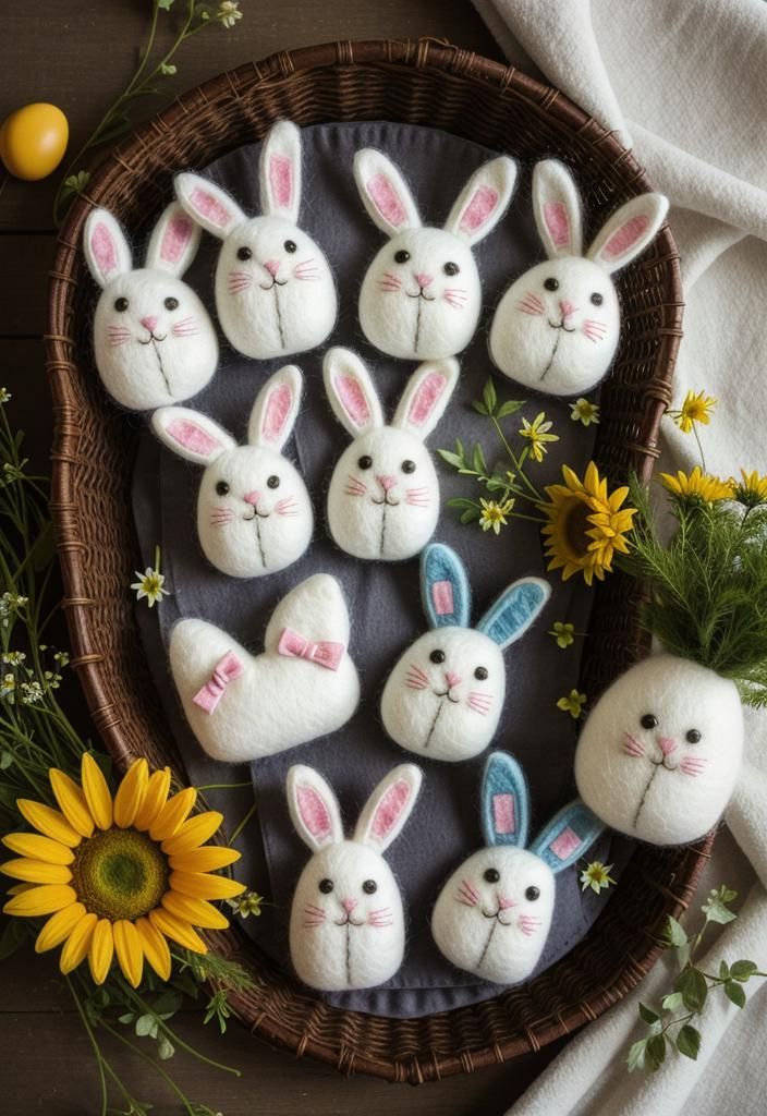 13. Wool Easter Bunnies with Button Eyes