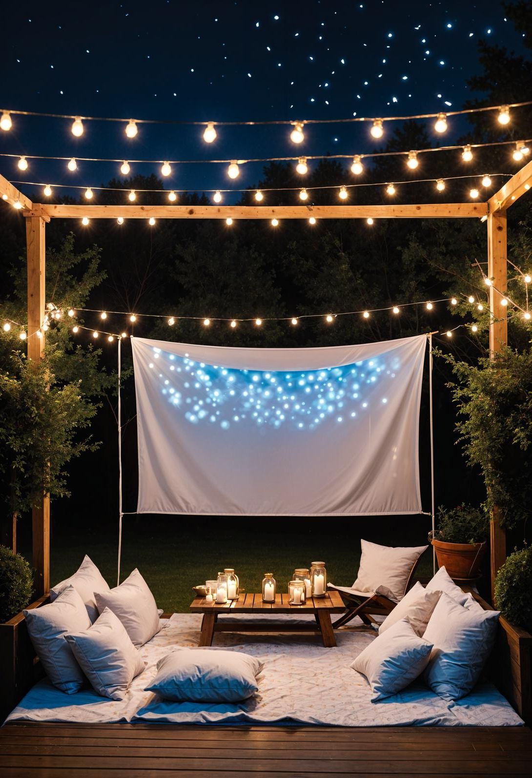 14. Backyard Outdoor Movie Screen Setup