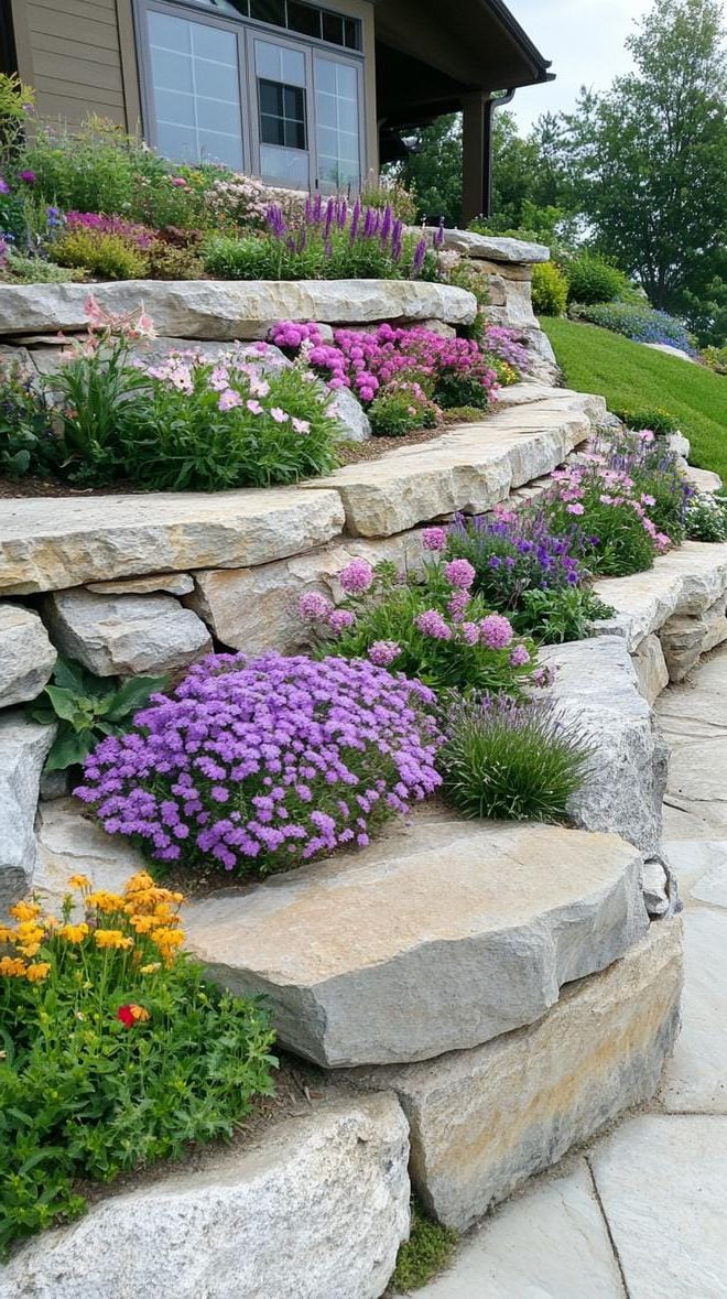9. Tiered Rock Wall with Pastel Flower Layers - photo 2