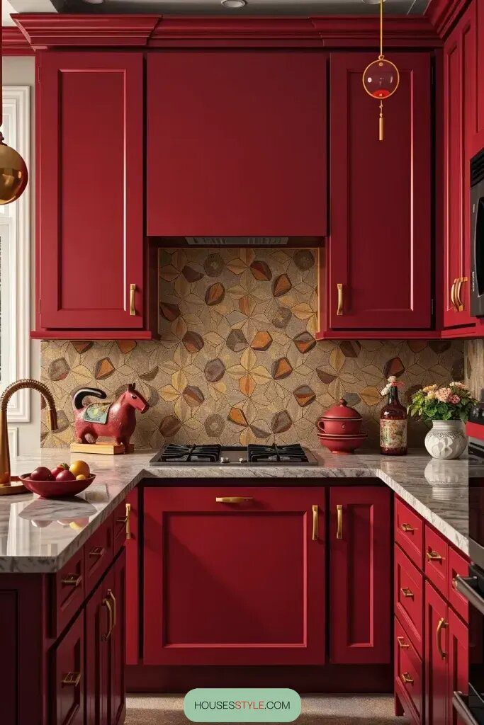 Bold Backsplash Pairings for Red Cabinetry