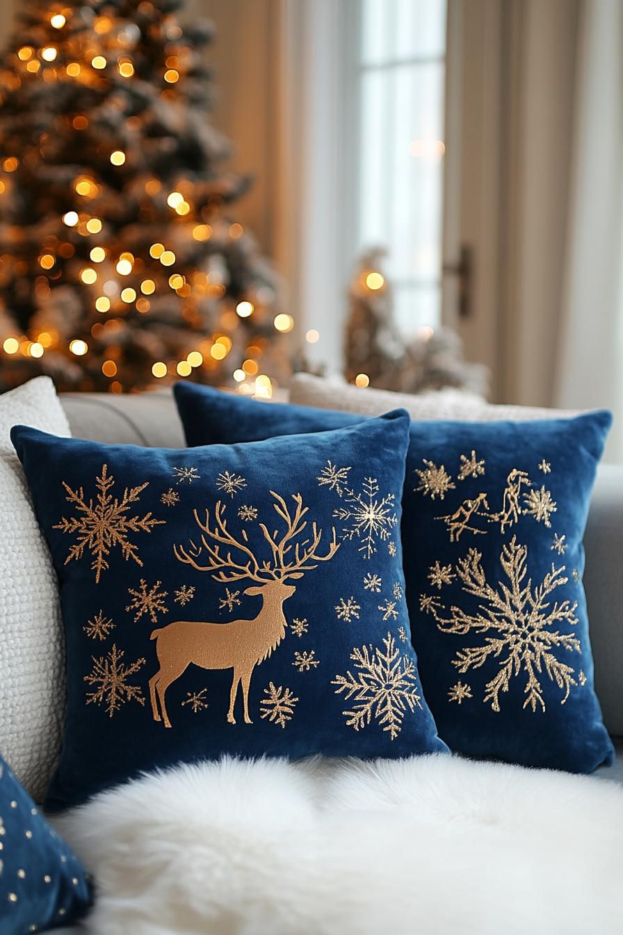 5. Festive Blue Velvet Cushions - photo 3