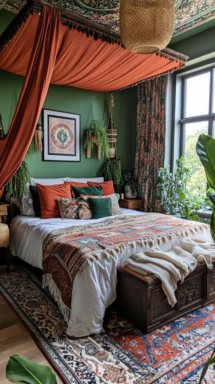 12. Vintage Olive Green Bedroom with Antique Furniture