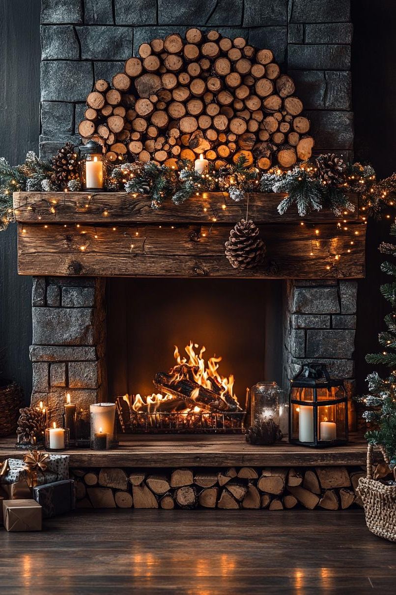 3. Rustic Wood and Pine Cone Mantle Decor - photo 2