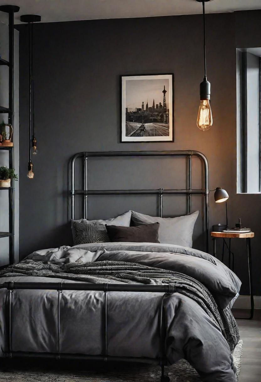 46. Industrial-Style Grey Bedroom Design